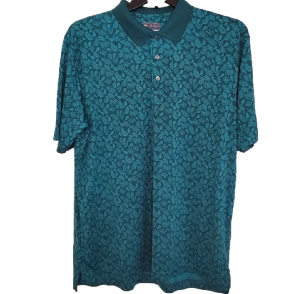 Jack Nicklaus Mens Golden Bear Polo Golf Shirt Pullover Green with Leaf Pattern